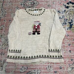 Christopher and Banks Cream Holiday Sweater with Santa Design